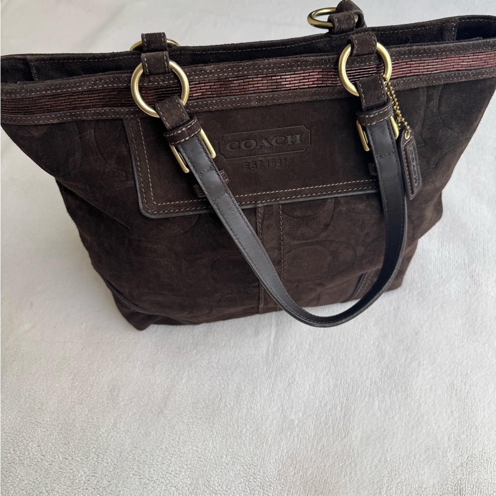Coach Dark Brown Suede Tote